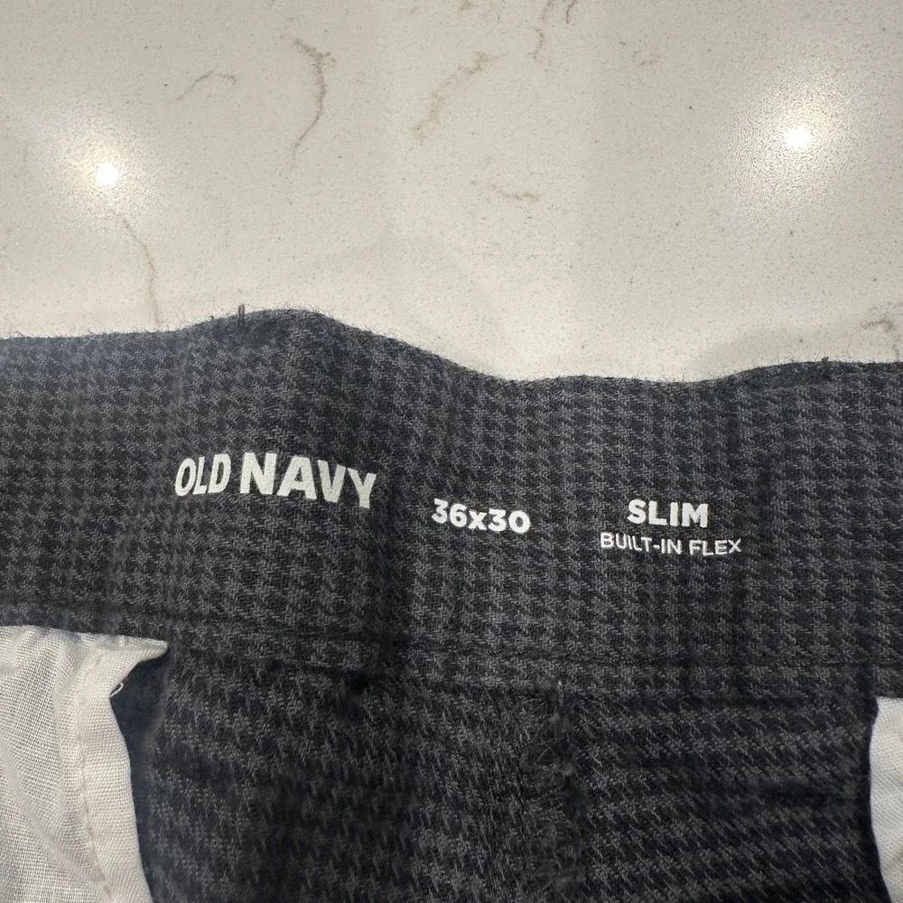 Old Navy Men 36x30 Slim Built-In Flex Houndstooth Pants Charcoal Grey Black